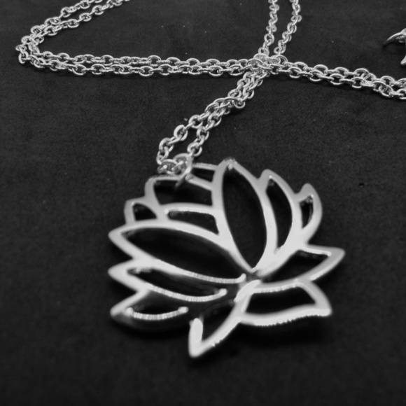 Silver Lotus Flower Necklace - Picture 3 of 6